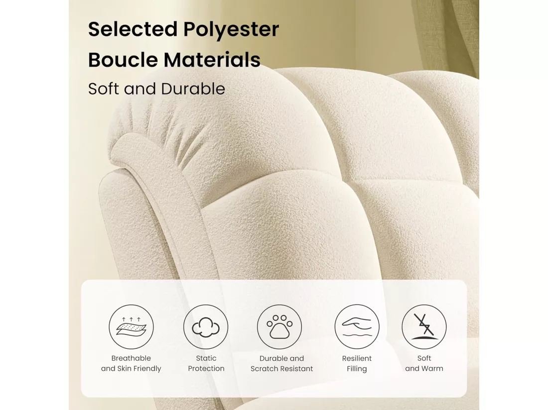Fauteuil Relax électrique avec Repose-Pieds,Chaise salon en Velours Teddy,Fauteuil à loisirs Réglable,USB,Anti-statique,Confort,96x97x104cm Beige