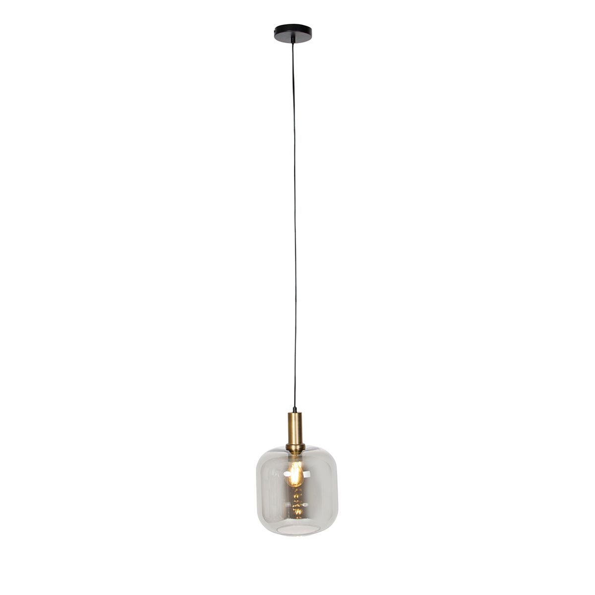 Smart hanglamp zwart met goud en smoke glas incl. Wifi A60 - Zuzanna