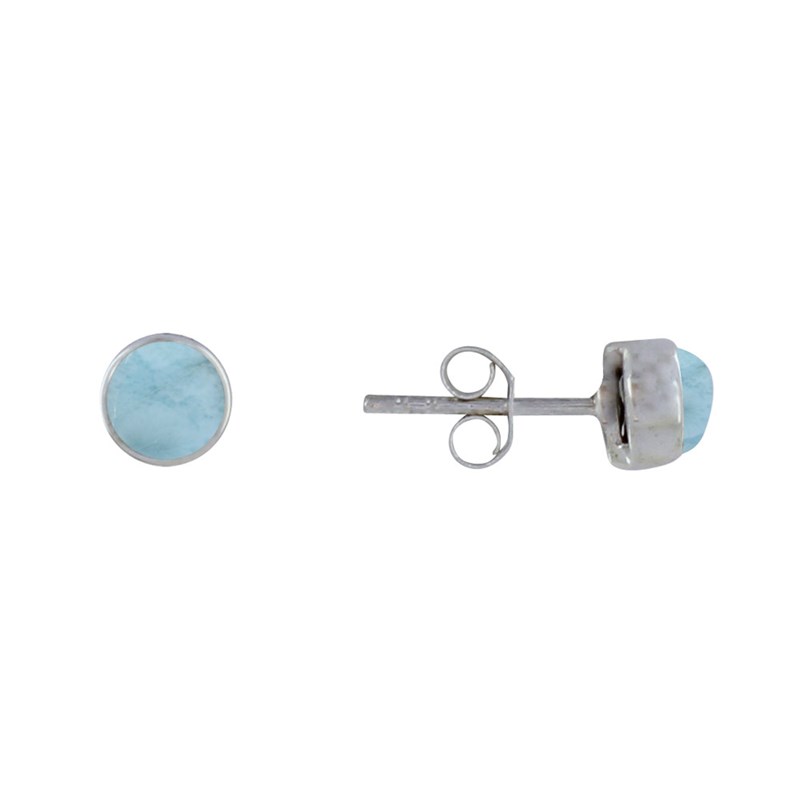 Boucles d'Oreilles Clous Argent Demi Perle de Larimar