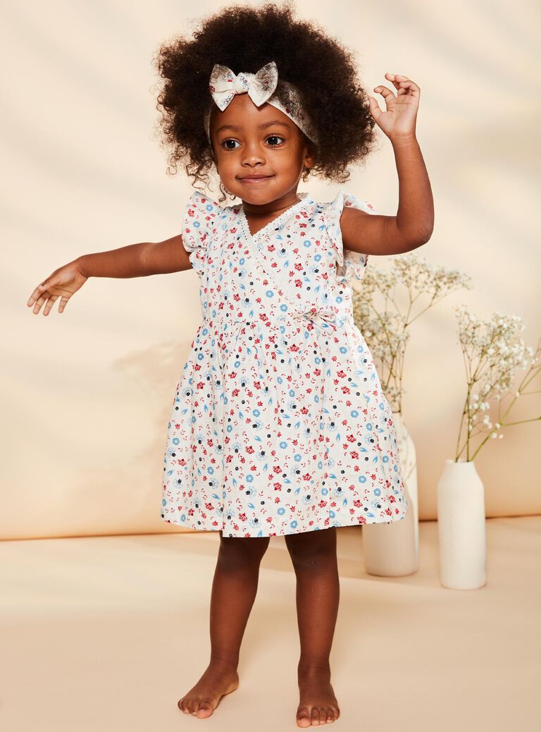 Robe cache-coeur écrue à fleurs et bloomer