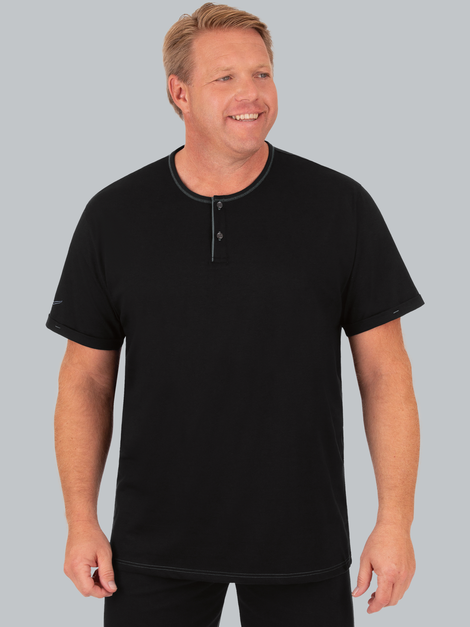 T-Shirt Knopfleiste aus Biobaumwolle Schwarz-C2C