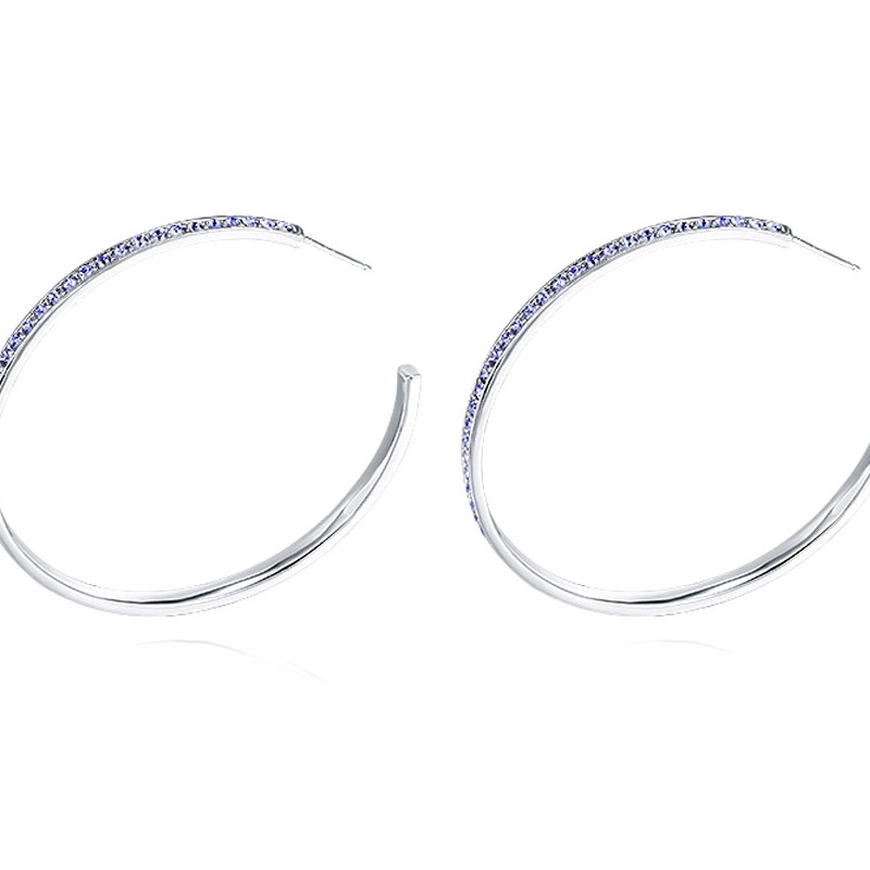 Boucles d'Oreilles Grandes Créoles en Cristal de Swarovski Element Violet