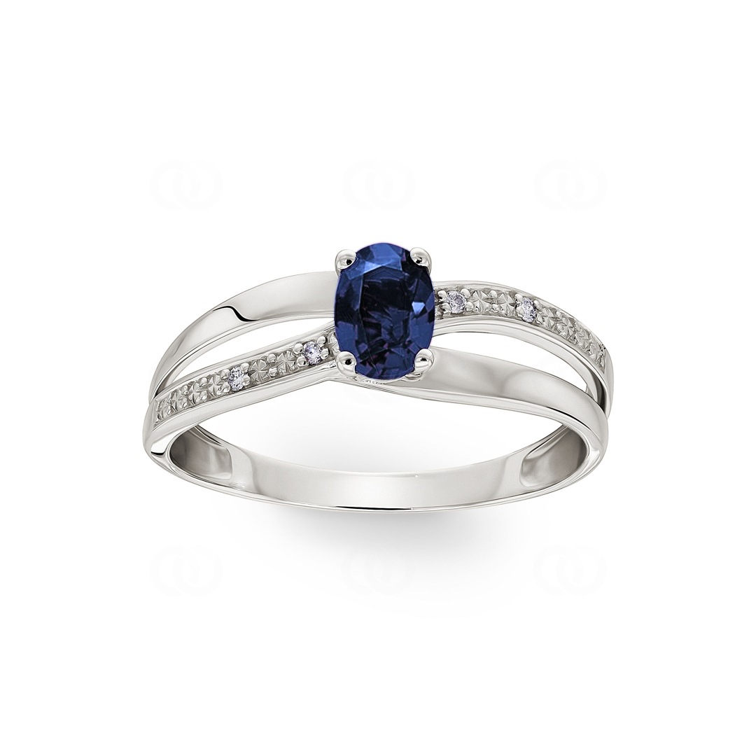 Damenring 750/18 K Weissgold mit Saphir 0.60ct. und Diamanten 0.02ct.