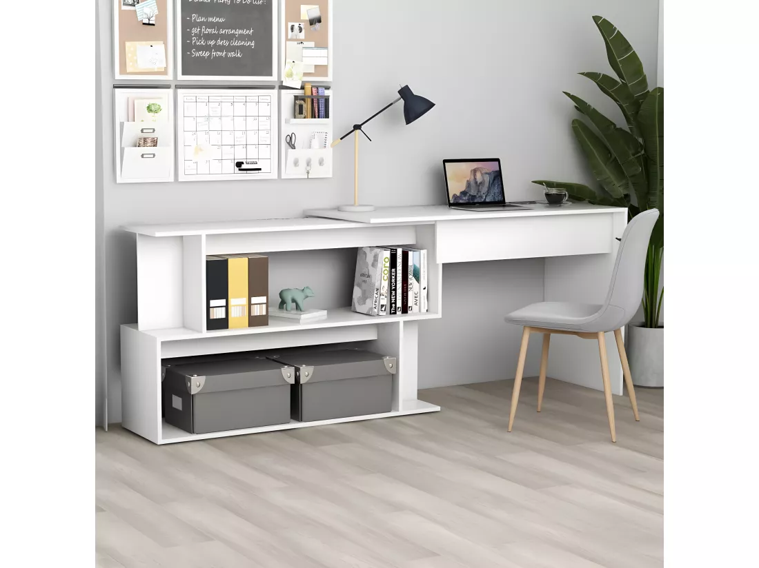 Bureau d'angle Blanc 200x50x76 cm Aggloméré