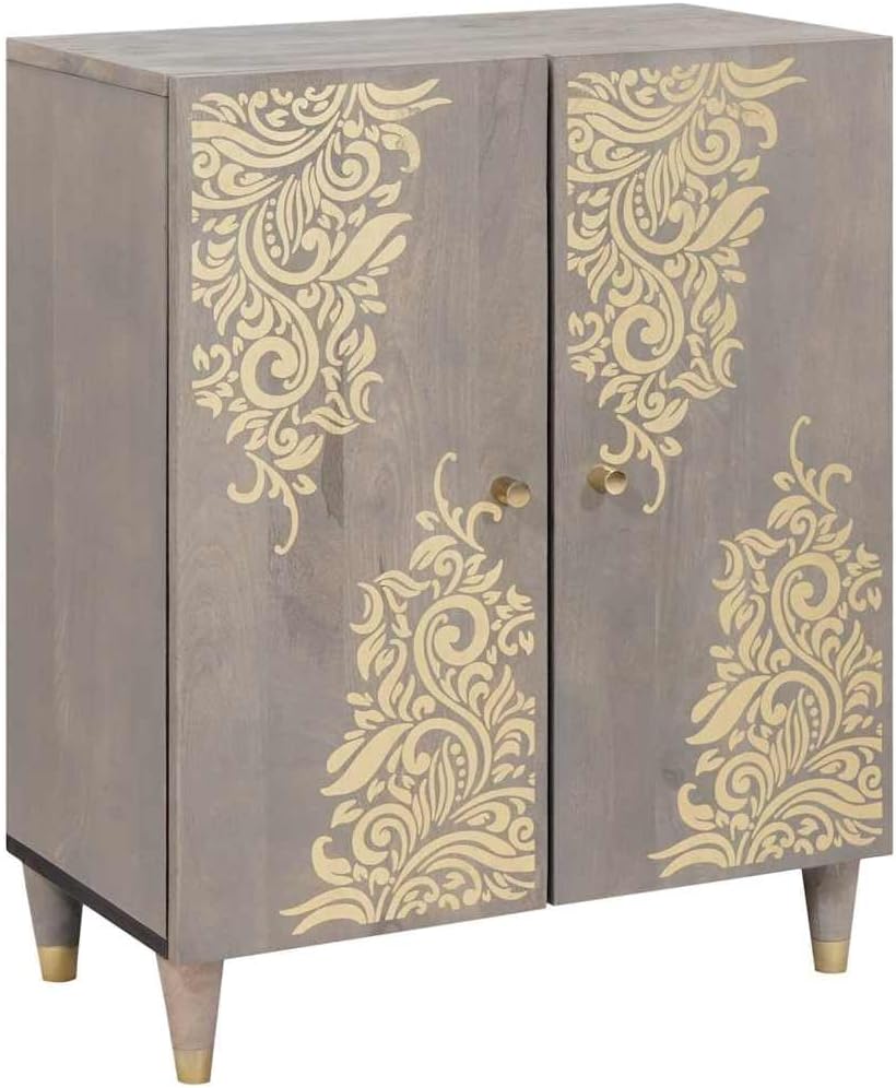 vidaXL Sideboard Grau und Gold 60 x 33 x 75 cm Massivholz Mango, Stylische rechteckige Anrichte, modernes Mango-Holz, praktisches Möbel für Esszimmer und Wohnbereich