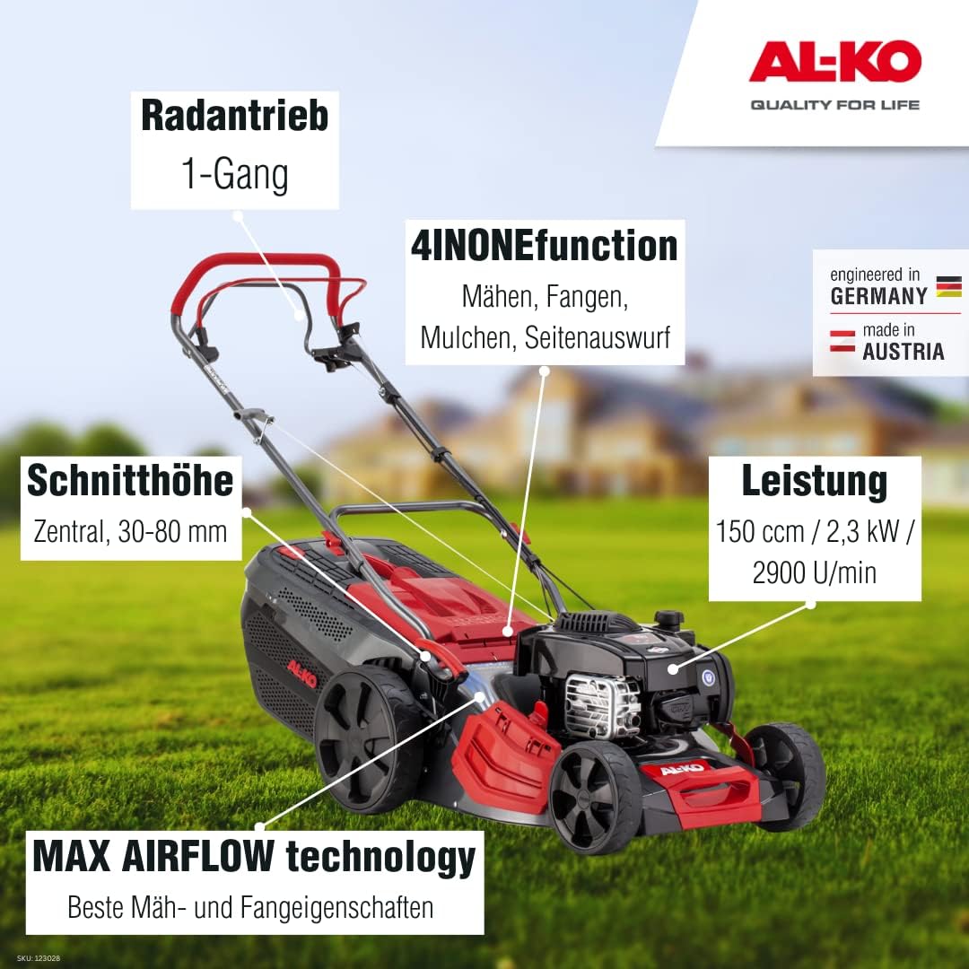AL-KO Benzin-Rasenmäher Premium 473 SP-B, 46 cm Schnittbreite, 2.3 kW Motorleistung, Radantrieb, Robustes Stahlblechgehäuse, 4IN1function, für Rasenflächen bis 1400 m²