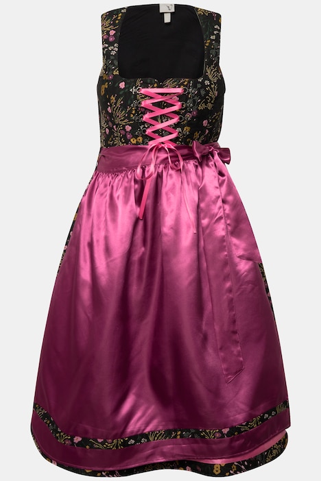 Dirndl, Blüten, Pailletten, Carree-Ausschnitt, ärmellos