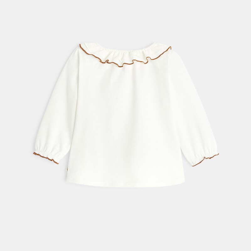 T-shirt à col volants hérisson brodé beige bébé fille Beige