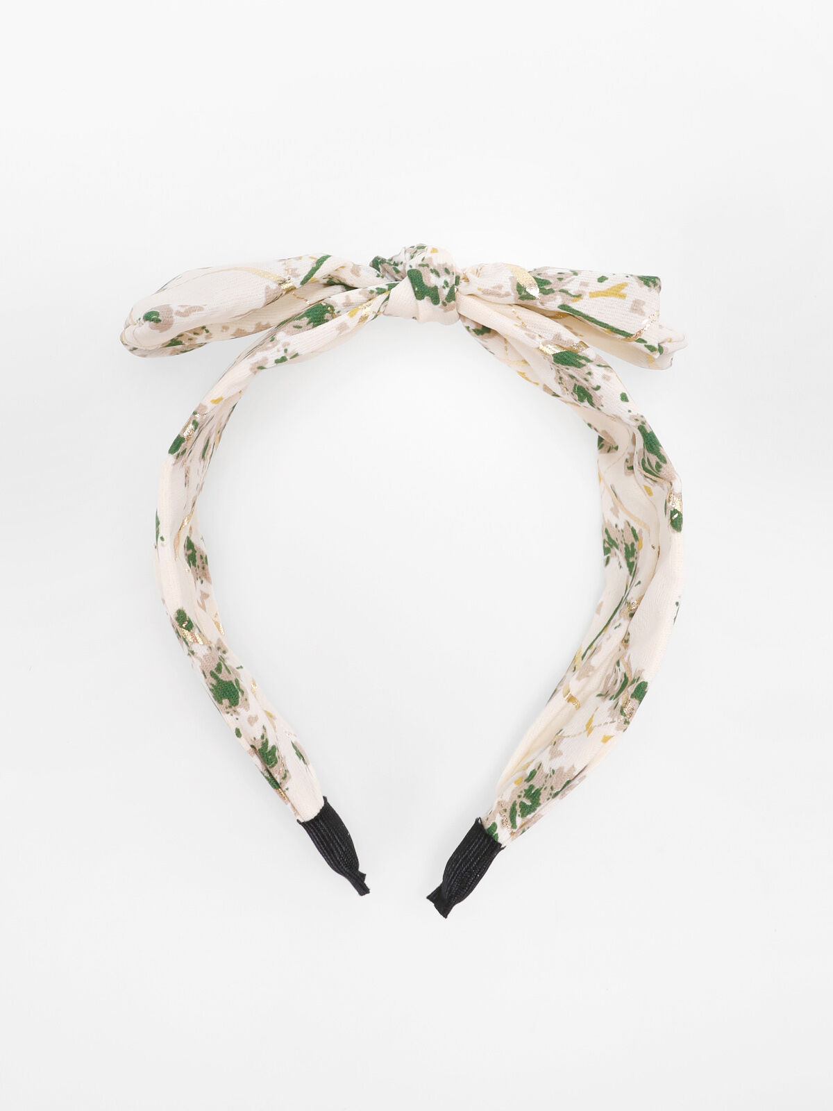 Serre-tête à fleurs et gros noeud- Beige