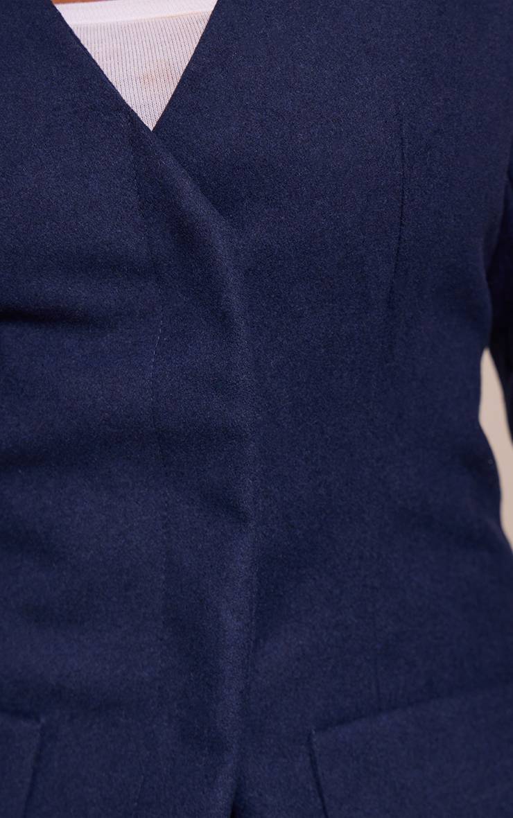 Bleu Marine Ensemble Blazer Croisé Ajusté Effet Laine Shape