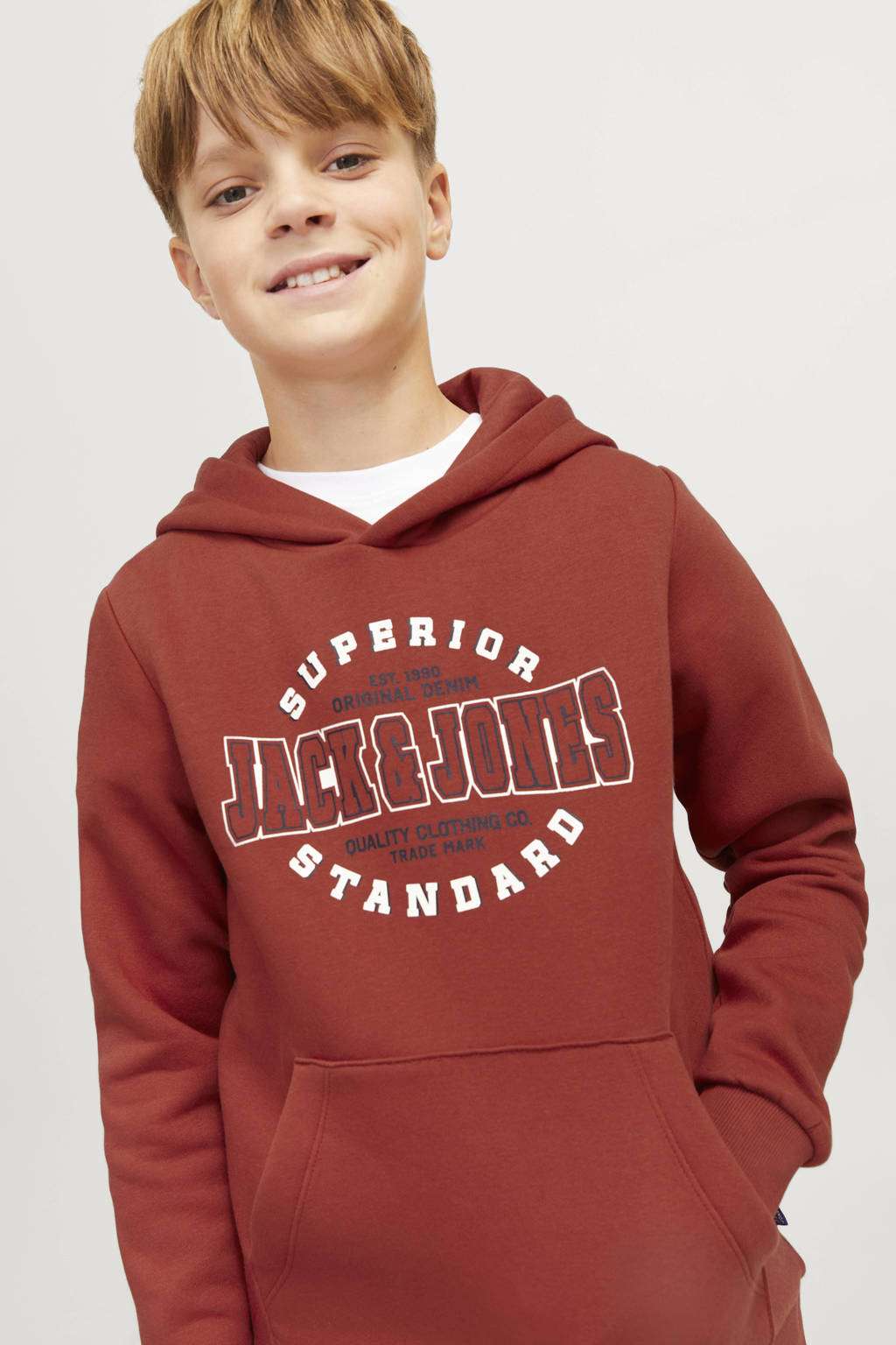JACK & JONES hoodie JJELOGO met logo donkerrood