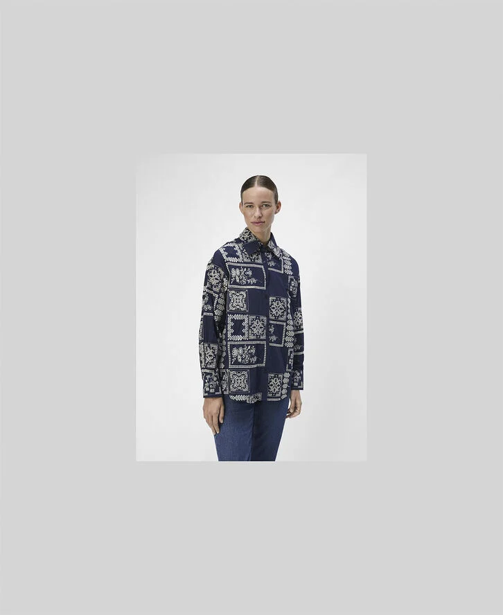 Object OBJDICTE L/S LO SHIRT CC1 AW Sky captain/white sand embroidery