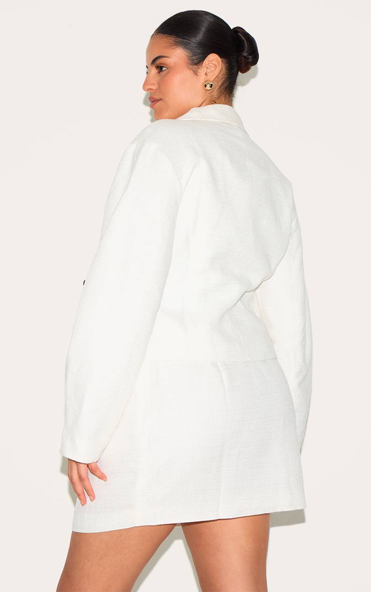 Crème Blazer Bouclé Grande Taille Taille Cintrée Ensemble Coordonné