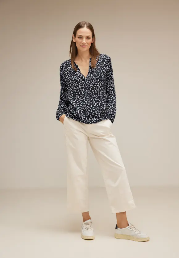 Minimalmuster Satin Bluse - deep blue