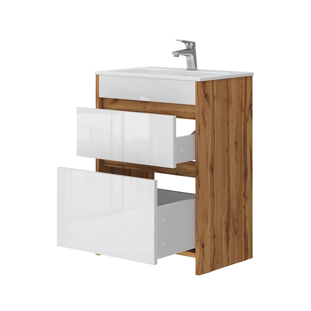 Vicco Waschbecken mit Unterschrank Detmold Eiche Weiß 60 cm