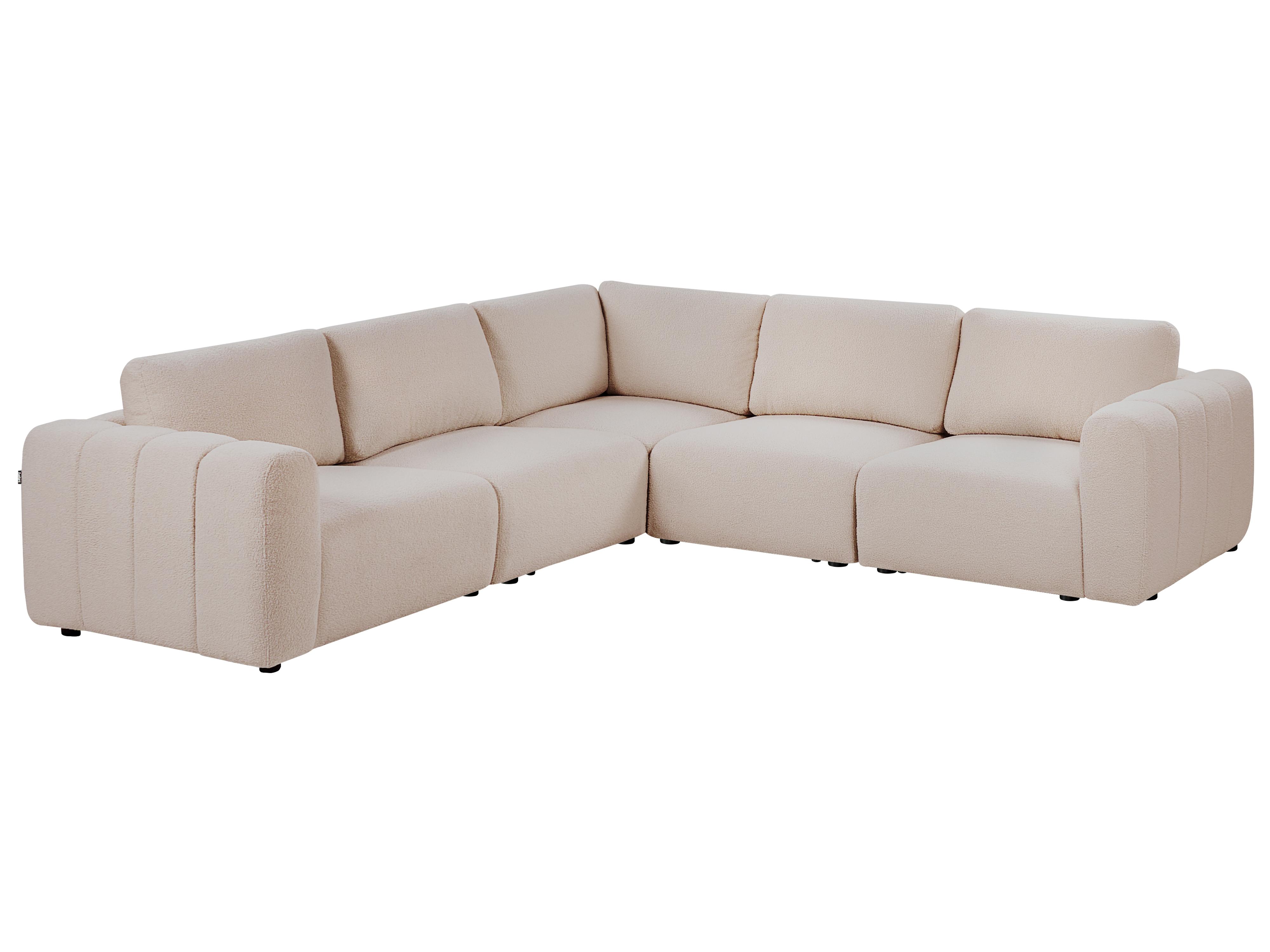 Modulaire hoekbank 5-zits KIVVIK Bouclé Beige rechtszijdig