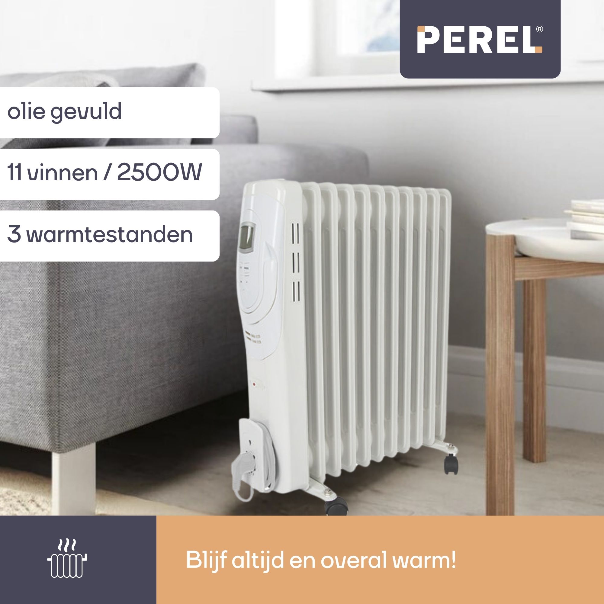 Perel TC78011LCD olieradiator - 2500 watt