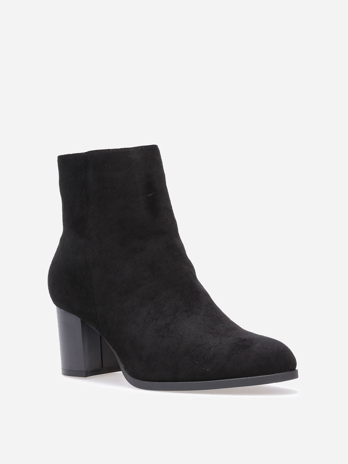 Bottines en suédine à talon et bout rond- Noir