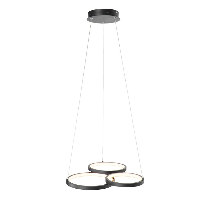 Hanglamp zwart incl. LED 3-staps dimbaar 3-lichts - Rondas