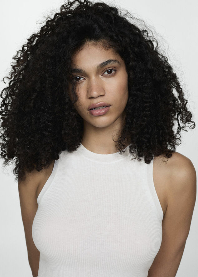 MANGO Ribbed knit top Light beige