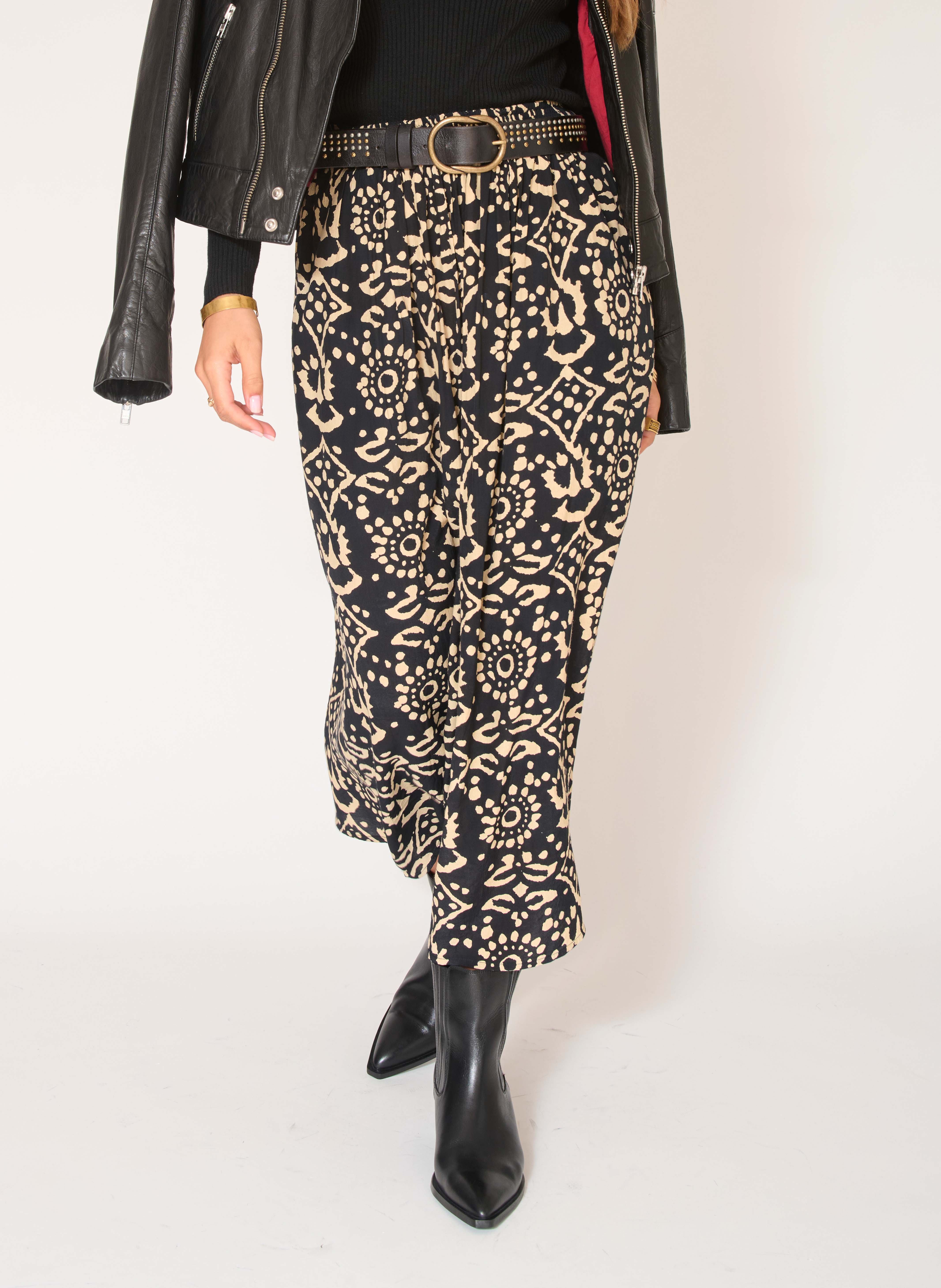 JORDANNE - Jupe évasée imprimée| Noir