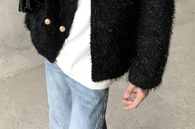 Maviyn - Effen tweed jasje met ronde hals en dubbele rij knopen