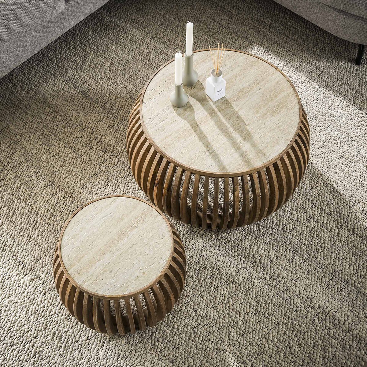Salontafel Limestone set van 2