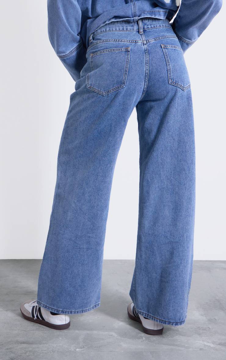 Délavage Vintage Jean Large Taille Haute À Surpiqûres Contrastantes