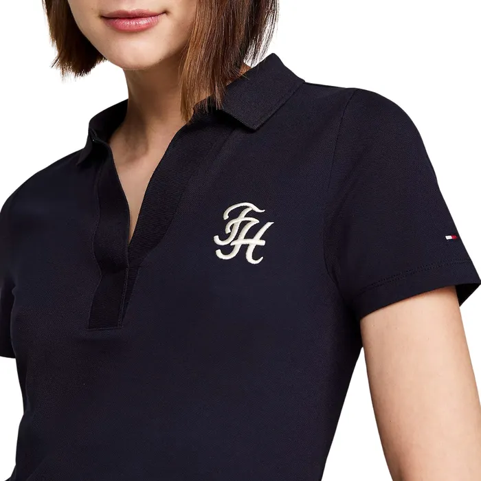 Tommy Hilfiger Slim Script Logo Open Neck Polo Dames