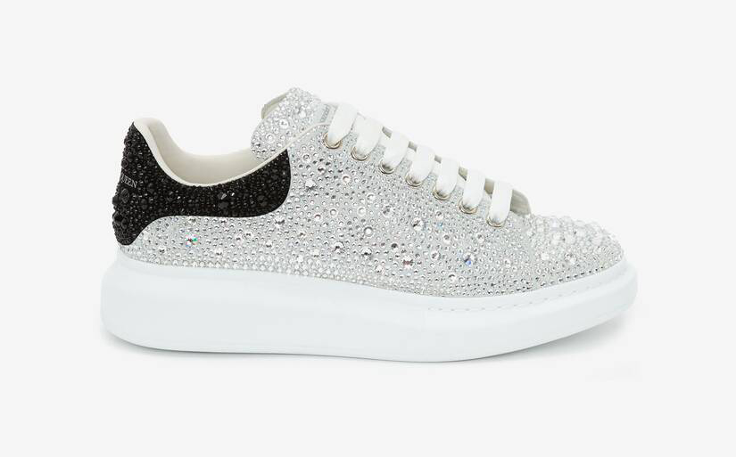 Alexander McQueen Men's Crystal-embellished Oversized Sneaker in White/black