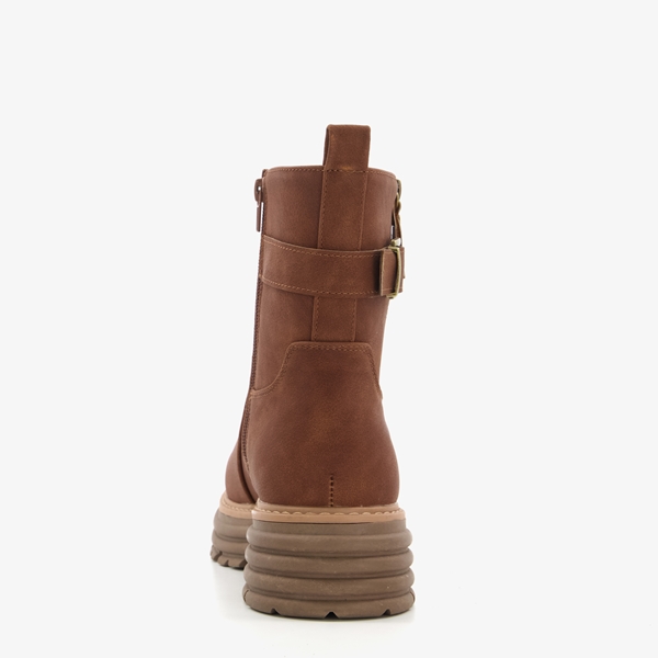 Blue Box dames biker boots cognac
