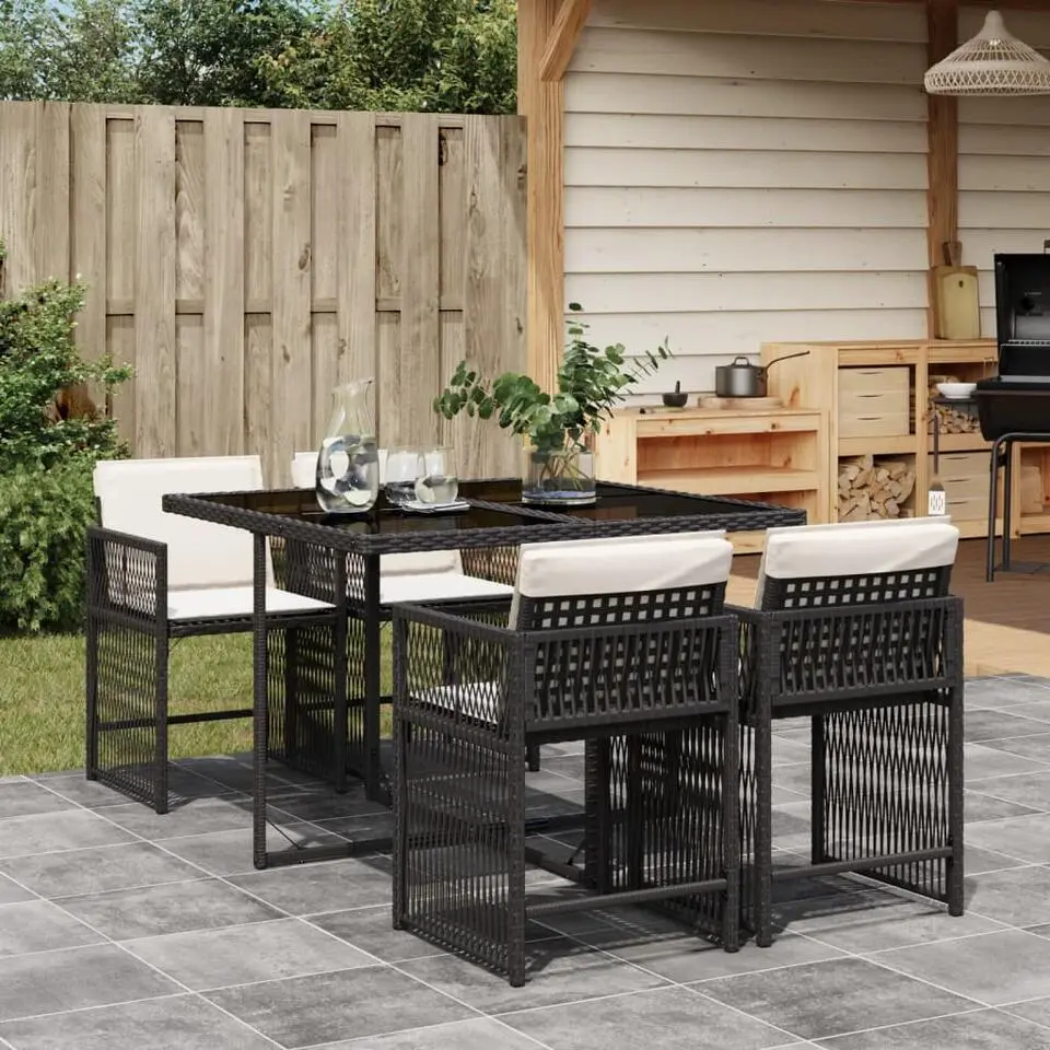 vidaXL - 5-delige Tuinset zwart kussens - PE rattan en staal - 110x106 cm