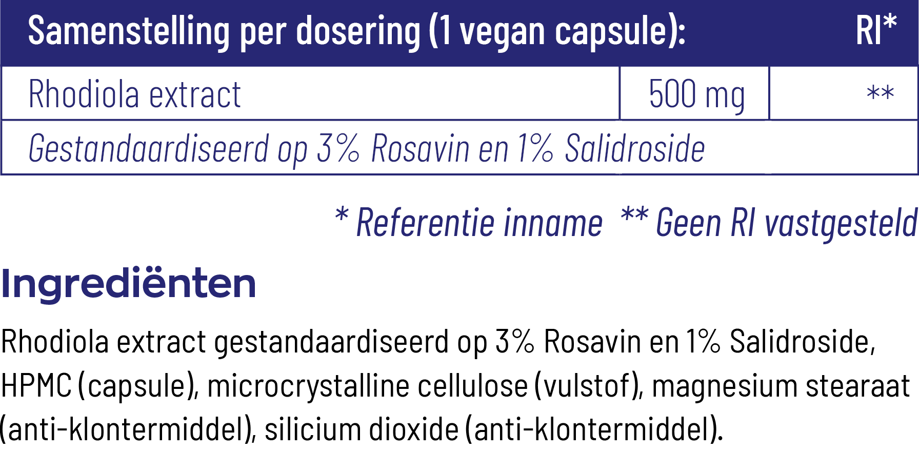 Vitakruid Rhodiola Extract 500 Mg 3% Rosavin 1% Salidroside (60 vega capsules)