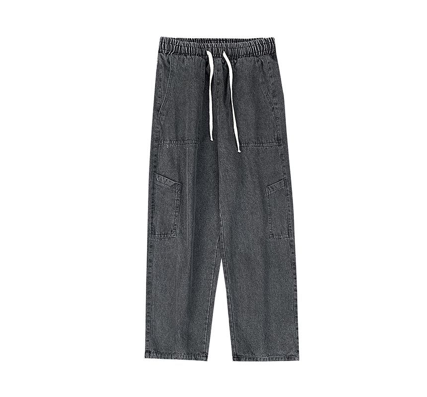 Trimecca - Mid Rise Washed Wide Leg Cargo Jeans