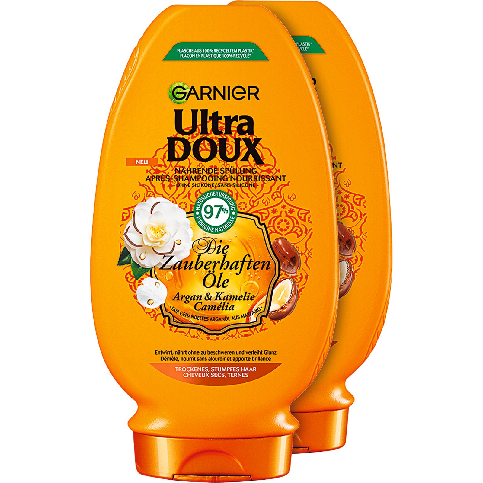Garnier Ultra Doux Spülung Zauberhaftes Öl mit Kamelien- und Arganöl 2 x 250 ml