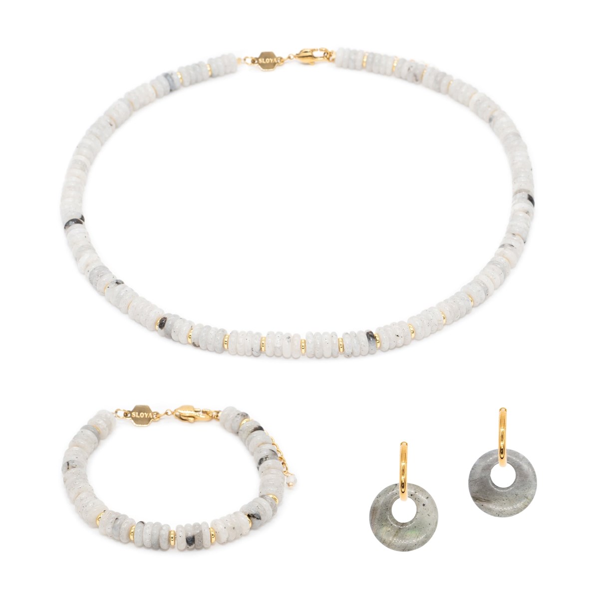 Collier, bracelet et boucles d'oreilles Blima en pierres Labradorite