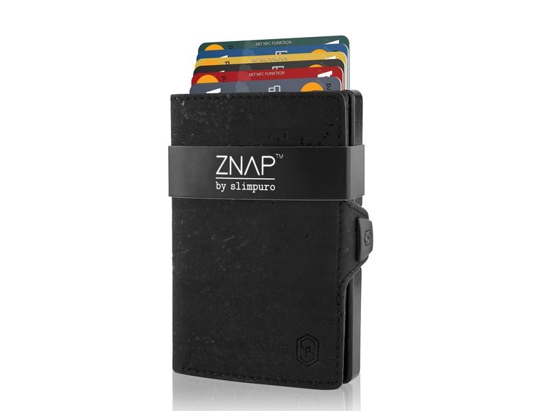 ZNAP Portemonnaie Slim Wallet Kork Black, 8er Portemonnaie mit entfernbarem Münzfach