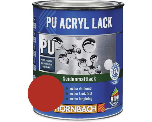 HORNBACH kleurrijke lak PU acryllak zijdemat RAL 3000 vuurrood 750 ml