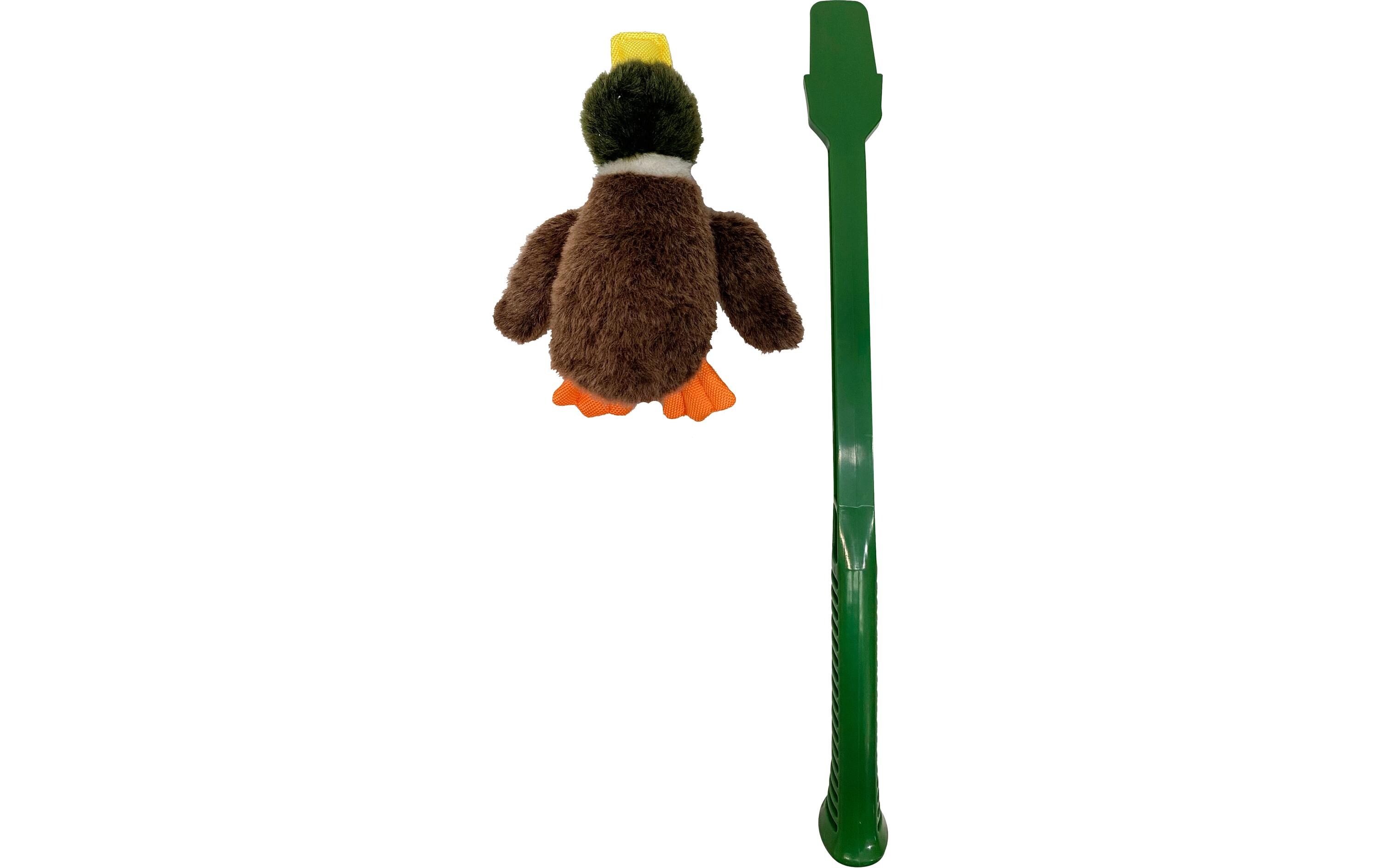 Hunde-Spielzeug Flingerz Furry Ente, Braun/GrünWurf-Hundespielzeug