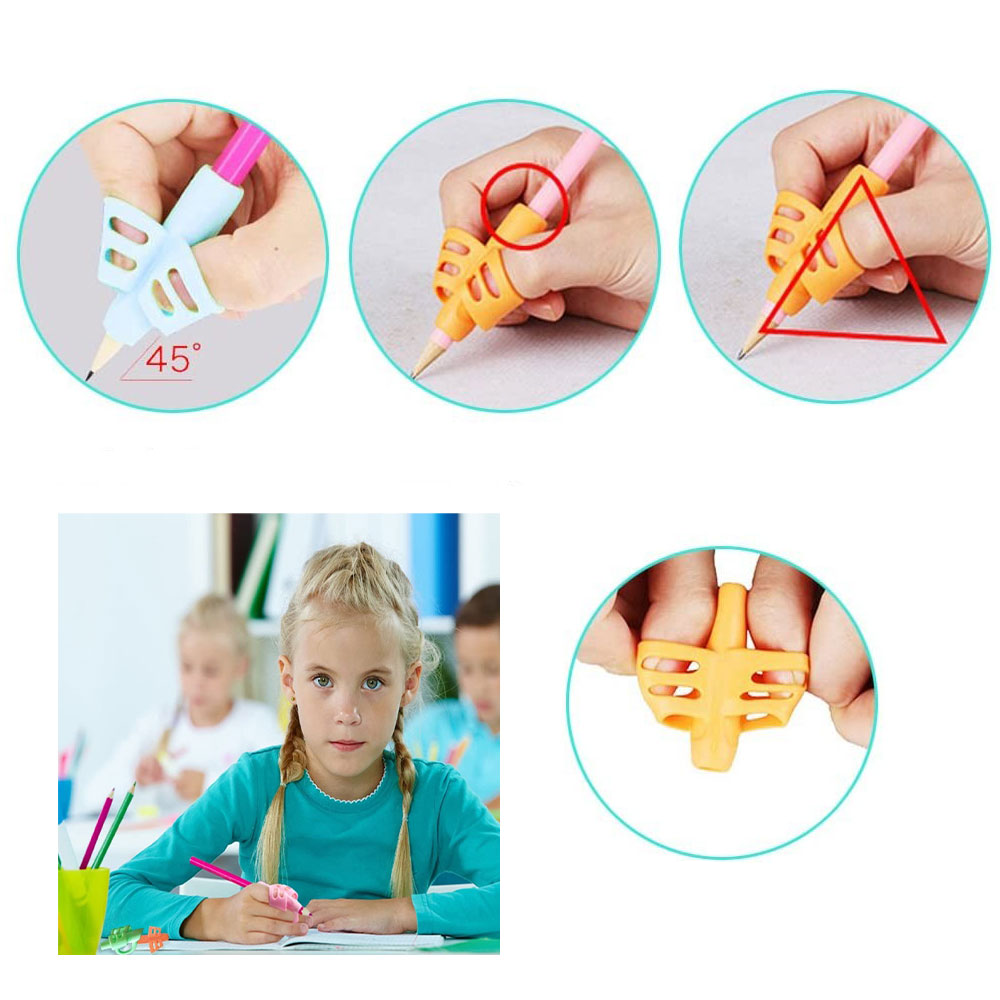 (3er Set) Ergonomische Schreibhilfe Silikon Grip Stifte Griff für Kinder   Erwachsene - Grün / Orange / Blau