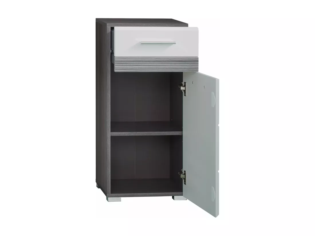 Oneth - Commode de salle de bains mélaminé argenté/blanc brillant L/H/P : 37 / 80 / 31 cm