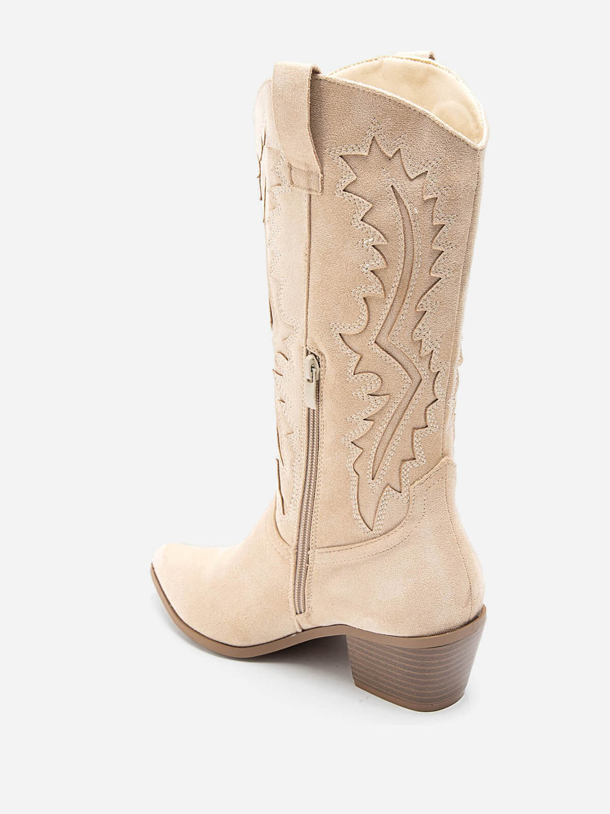 Santiags en suédine à talon et surpiqûres- Beige
