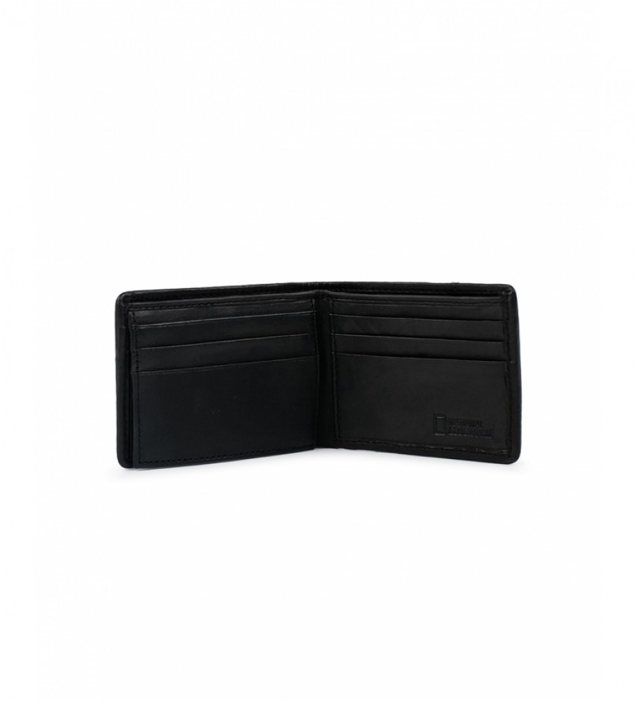 Carteira National Geographic Wind em couro, preta e cinza - 2x10,5x8cm -