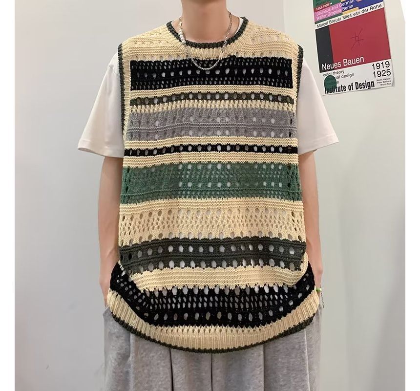 Ateso - Gestreepte gehaakte tanktop met ronde hals