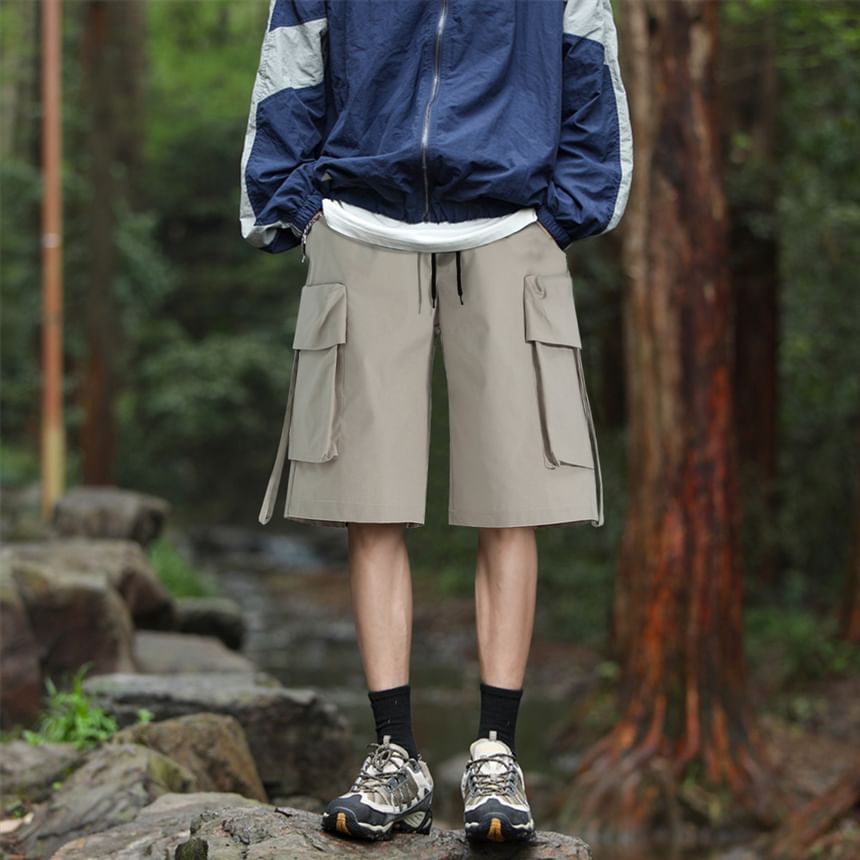 FORSETI - Hoge taille, effen, wijde cargoshorts