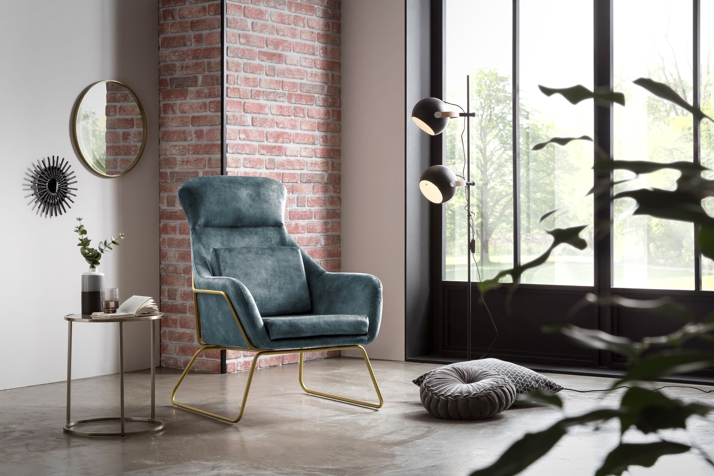 Relaxsessel Samtvelours Blau Sessel Polstersessel Ohrensessel Loungesessel