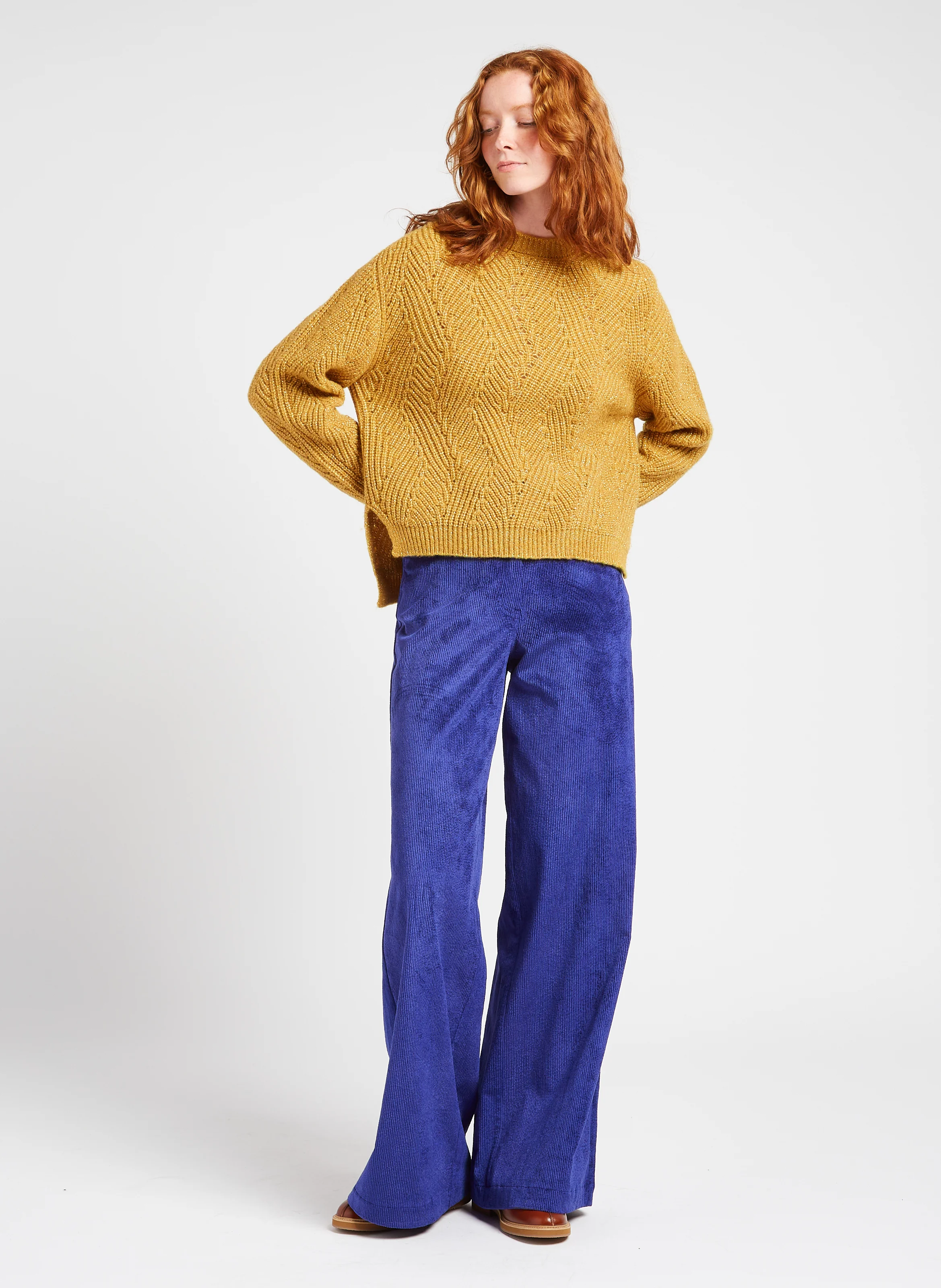 GUSTAVE - Pantalon large en coton mélangé | Bleu