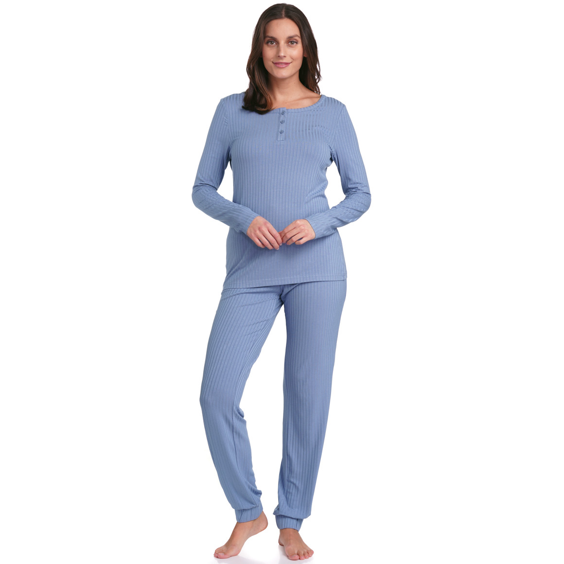 Gina Benotti Damen Schlafshirt mit kurzer Knopfleiste hellblau