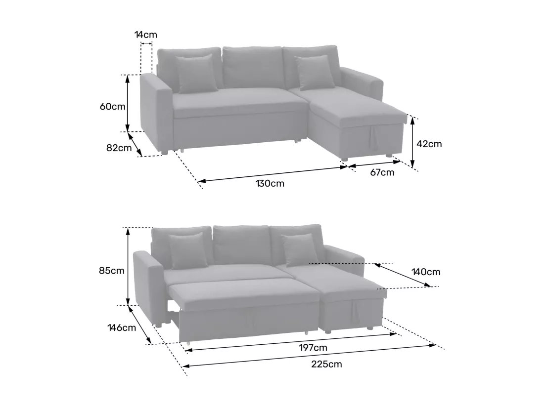 Canapé d'angle convertible simili CLARK 3 places gris - HAPPY GARDEN