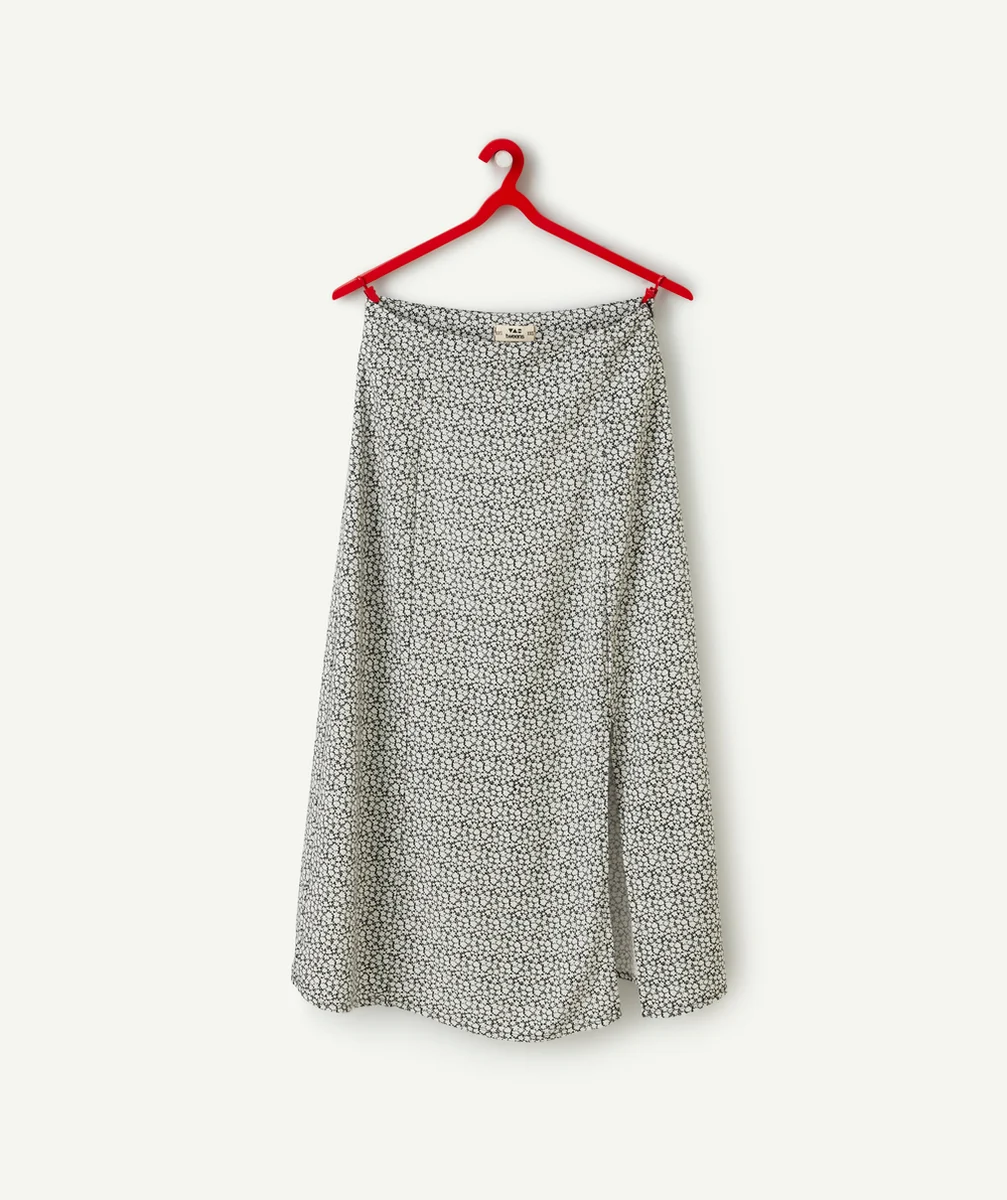 JUPE LONGUE FENDUE FILLE EN VISCOSE RESPONSABLE AVEC IMPRIMÉ FLEURI